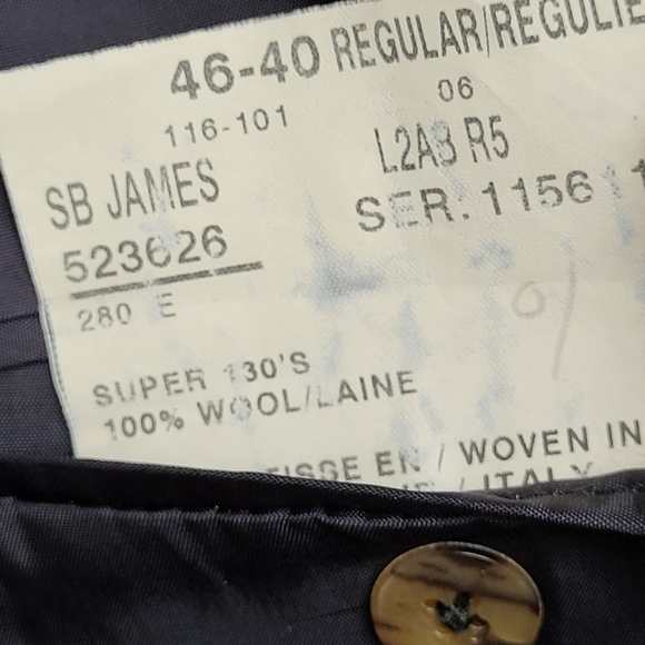 J.P Tilford Samuelsohn Harry Rosen wool navy blue pinstripes blazer Sz 46-40R - Picture 12 of 12
